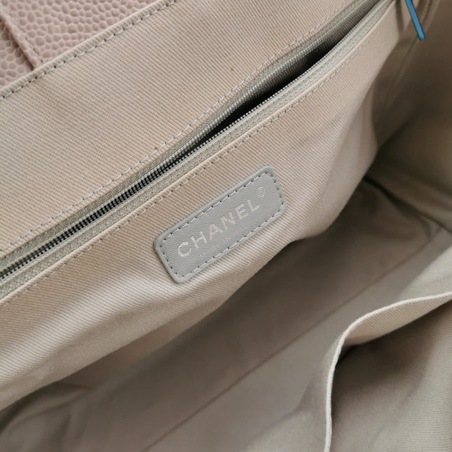 Chanel Deauville Tote Medium Pink Leather Top Handle Leather Chain Straps