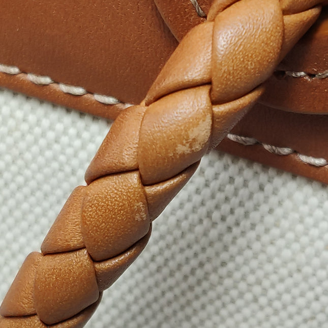 Bottega Veneta Small Andiamo Tan Brown Leather and Beige Canvas Handbag
