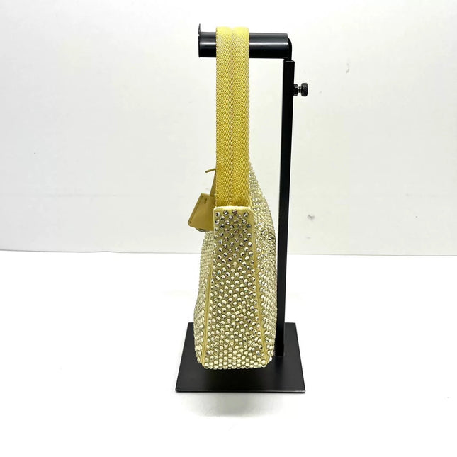 Prada Re-Edition 2000 Mini Yellow Glitter Nylon Shoulder Bag