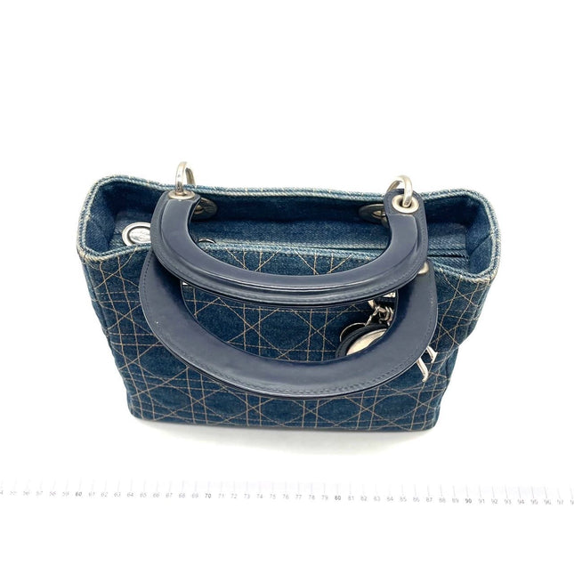 Lady Dior Vintage Medium Navy Blue Jeans Silver Hardware