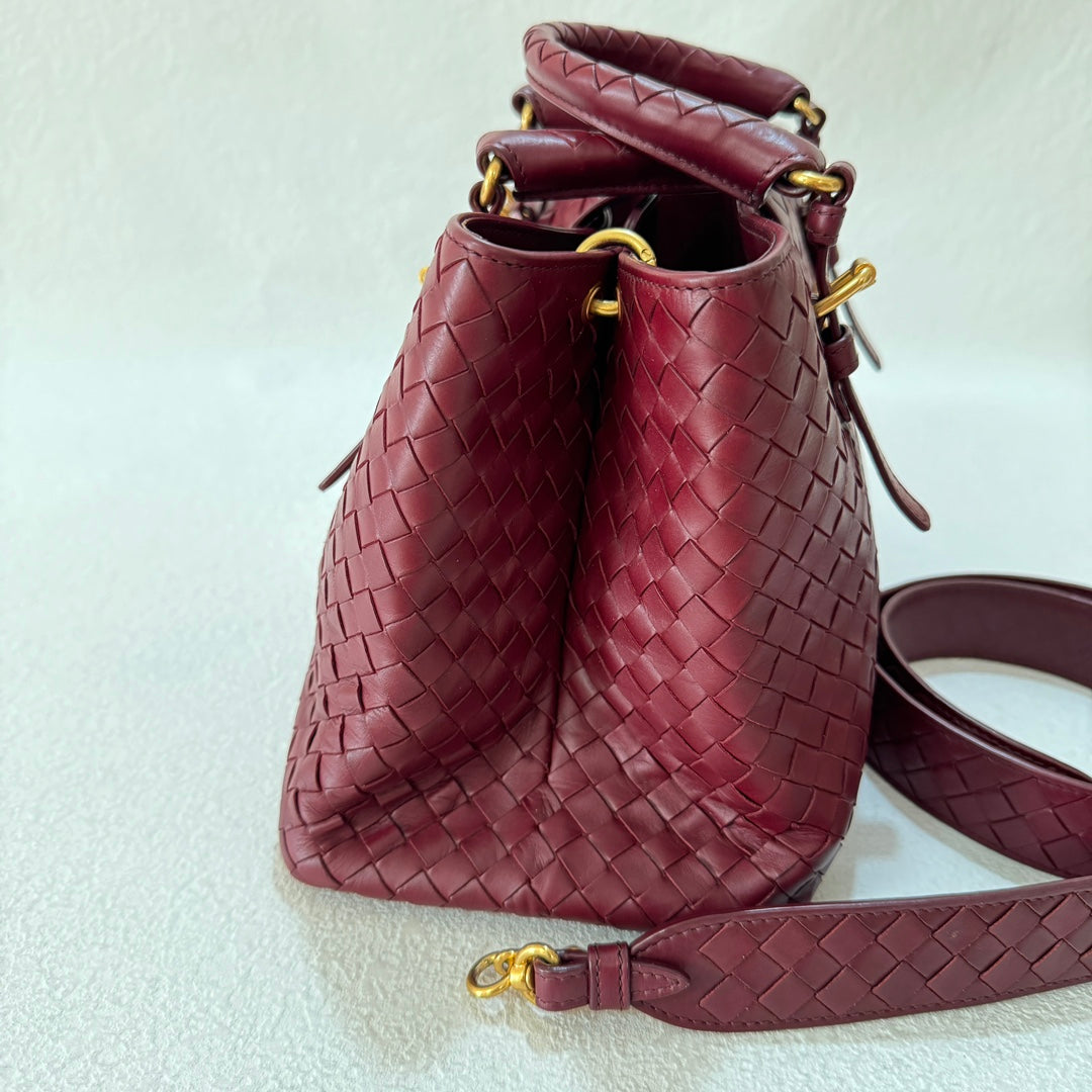 Bottega Veneta Roma Handbag Bag Intrecciato Nappa Leather Burgundy Small 30cm