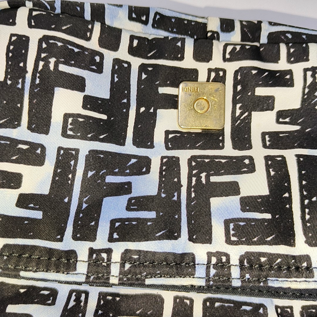 Fendi Baguette Mini Blue Black Zucca Nylon Gold Hardware Two-way Carry Bag