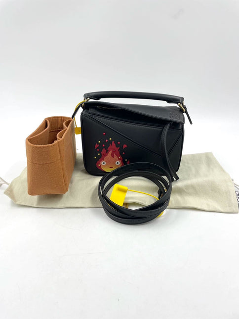 Sold Loewe x Howl's Moving Castle Studio Ghibli Collection Puzzle Calcifer Mini Black Crossbody Bag
