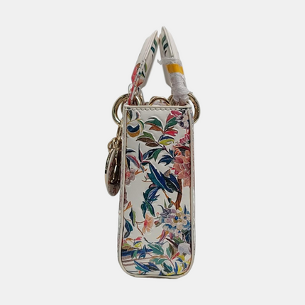 Lady D-Joy Medium Bird and Flower Embroidery Calfskin Leather