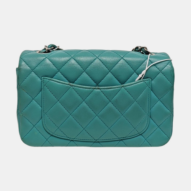 Chanel Classic Flap Mini Turquoise Blue Lambskin Leather Gold Hardware 2014