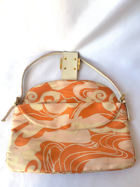 Sold FENDI Baguette Orange Multicolor Silk with Psychedelic prints