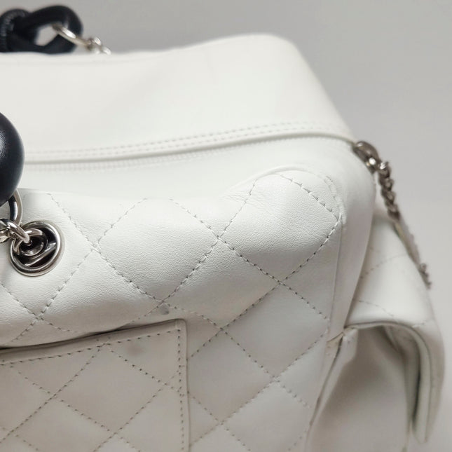 Chanel Cambon Multi-pocket Ligne Reporter Bag Large White Calfskin Leather