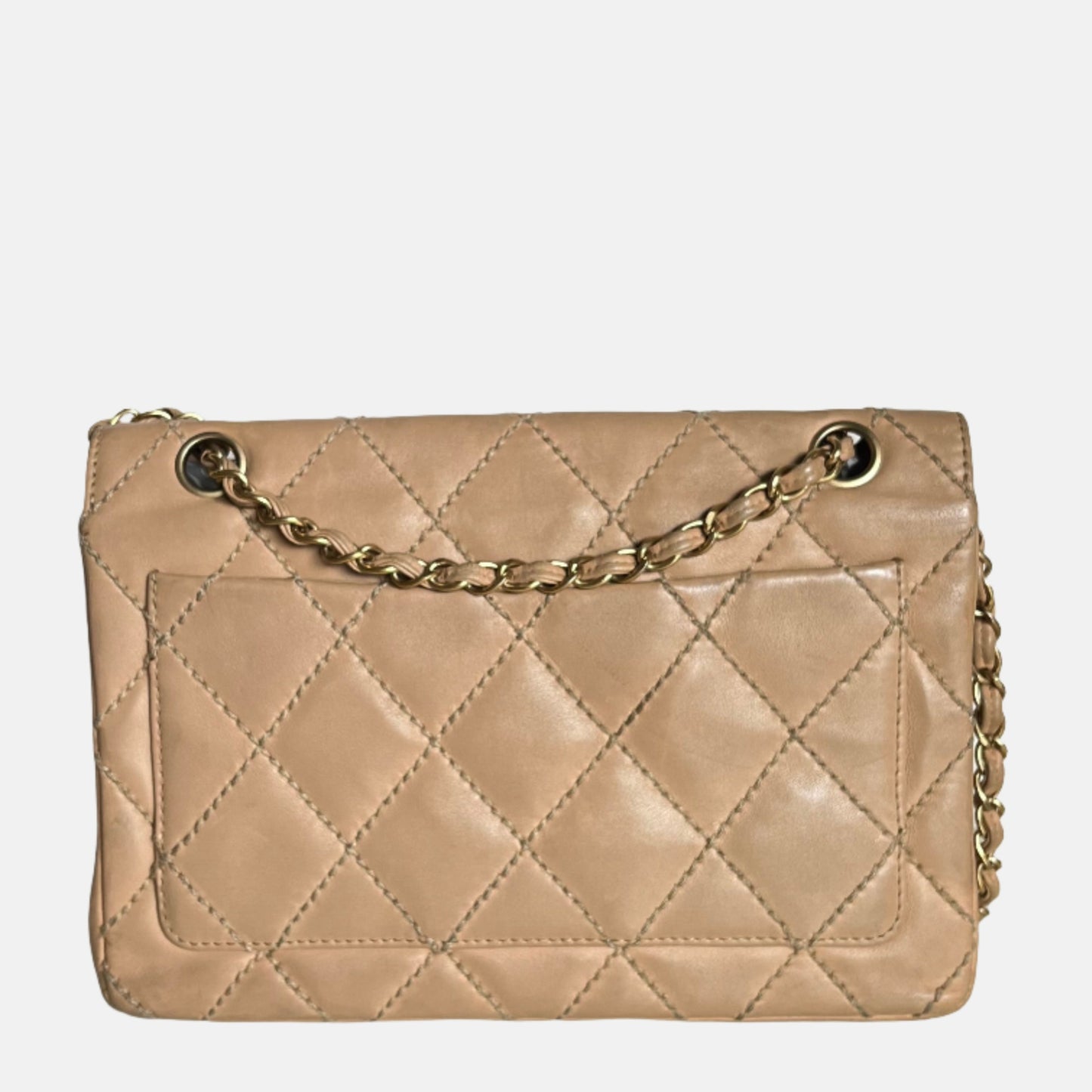 Chanel Wild Stitch Flap Beige Leather with Stitching Detail