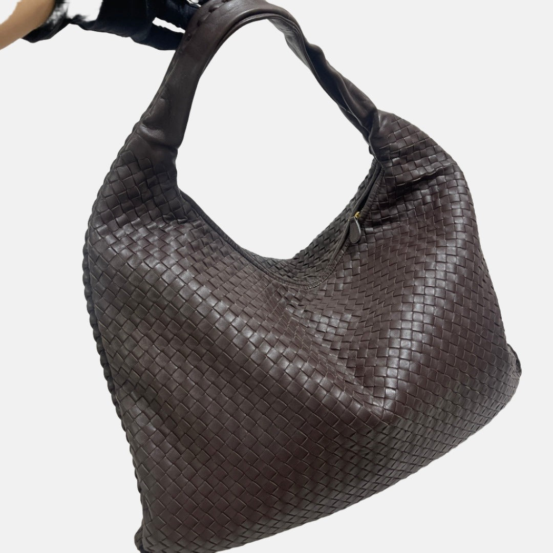 Bottega Veneta Hobo Bag Large Dark Chocolate Brown Lambskin leather 50cm-Luxbags