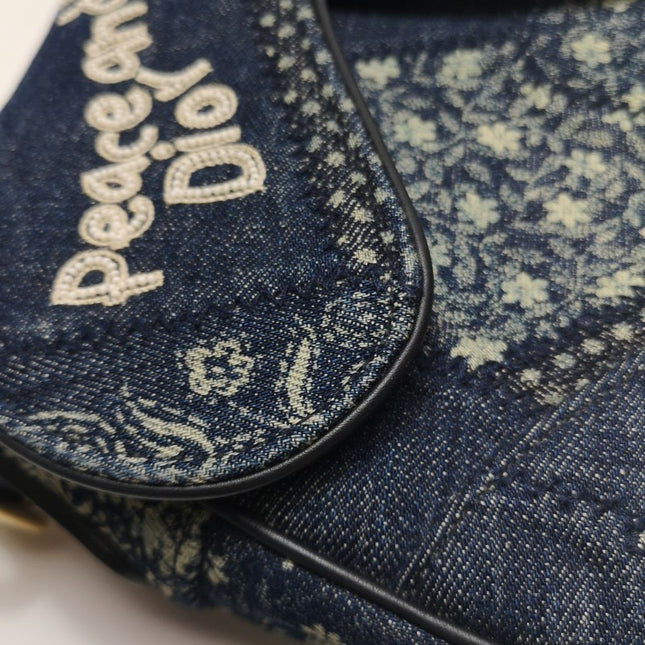 Sold Dior saddle bag Special Edition Peace and Love Denim Patchwork Embroidery