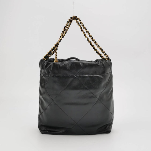 Sold Chanel 22 Hobo Bag Mini Shiny Calfskin Leather Black with Gold-tone Hardware