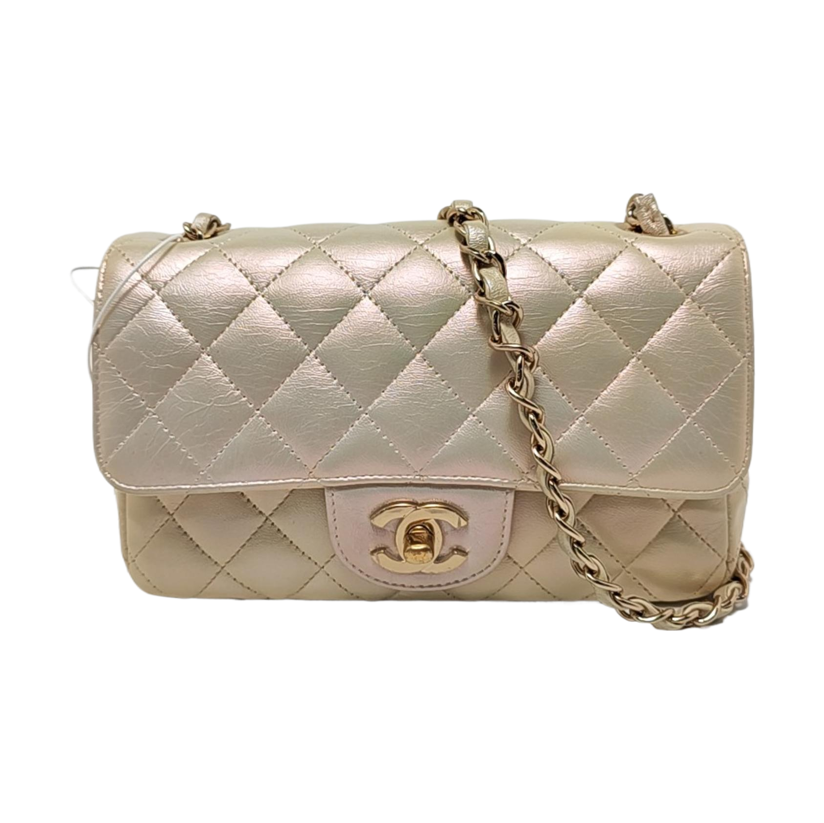 Chanel Classic Flap Rectangular Mini Pearlescent Gold Champagne Chanel Classic Flap Rectangular Mini Pearlescent Gold Champagne