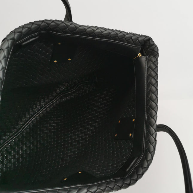 Bottega Veneta XXL Snap Tote Black Intrecciato Leather With Pouch