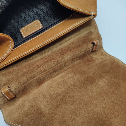 Dior Top Handle Saddle Bag Cognac Tan Brown Calfskin Leather
