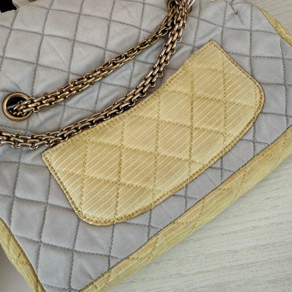 Chanel 2.55 East West Tricolor Fabric Flap Bag with Gold Chain