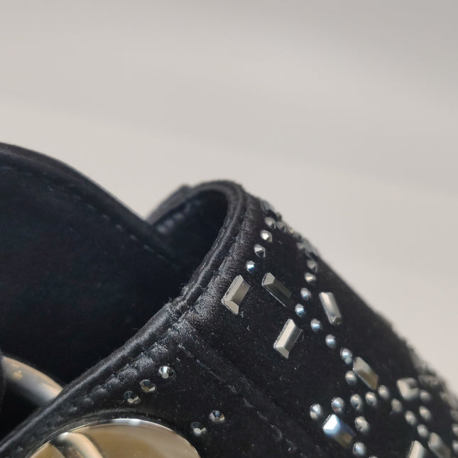 Lady Dior Mini Black Silk with Crystals Silver Hardware