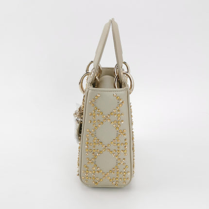 Lady Dior Mini Gold Calfskin Leather with Crystals Gold Hardware 2023