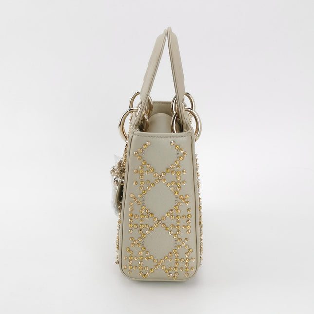 Lady Dior Mini Gold Calfskin Leather with Crystals Gold Hardware 2023
