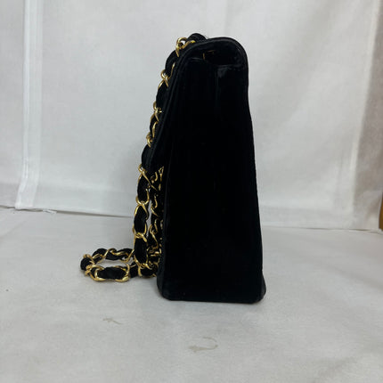 Chanel Classic Flap Maxi Black Velvet Leather Giant Gold CC Logo