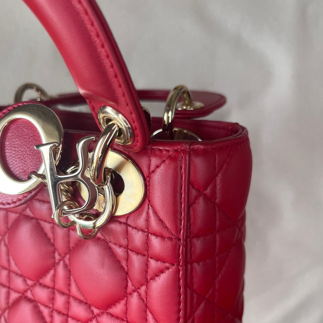 Sold Lady Dior Red Mini handbag Cannage Leather with strap