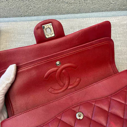 Chanel Classic Flap Medium Red Lambskin Leather with Silver Hardware 2012-13