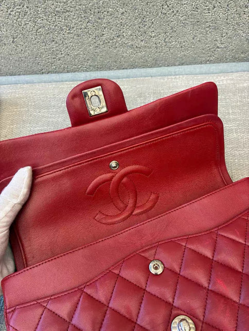 Chanel Classic Flap Medium Red Lambskin Leather with Silver Hardware 2012-13