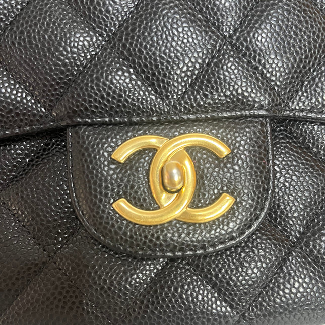 Chanel Classic Flap Maxi 2011 Black Caviar Leather Double Flap with Gold Hardware
