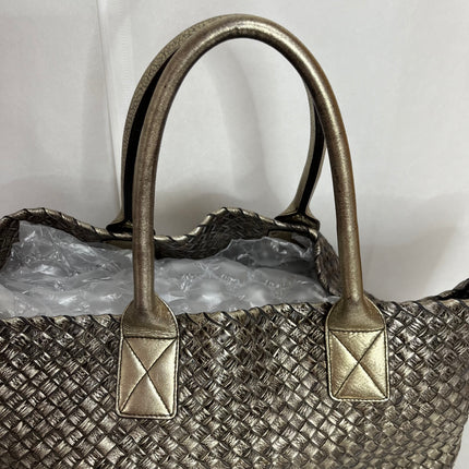 Bottega Veneta Cabat Large Intreccio Deerskin Leather Tote Bag Gold