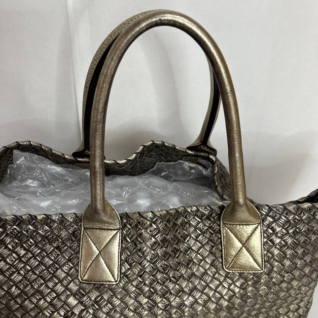 Bottega Veneta Cabat Large Intreccio Deerskin Leather Tote Bag Gold