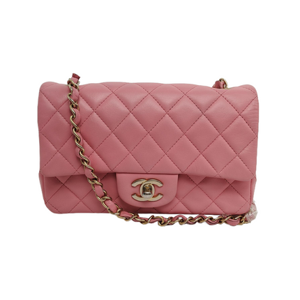 Chanel Classic Flap Rectangular Mini Pink Lambskin Leather Gold Hardware-Luxbags