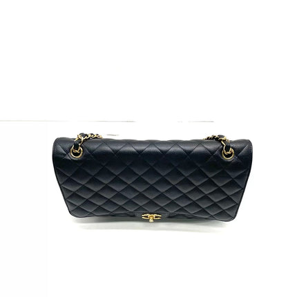 Chanel Classic Flap Maxi 2012 Black Caviar Leather Double Flap with Gold Hardware