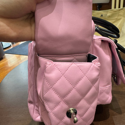 Chanel Cambon Large Pink Calfskin Leather Double Strap Handbag