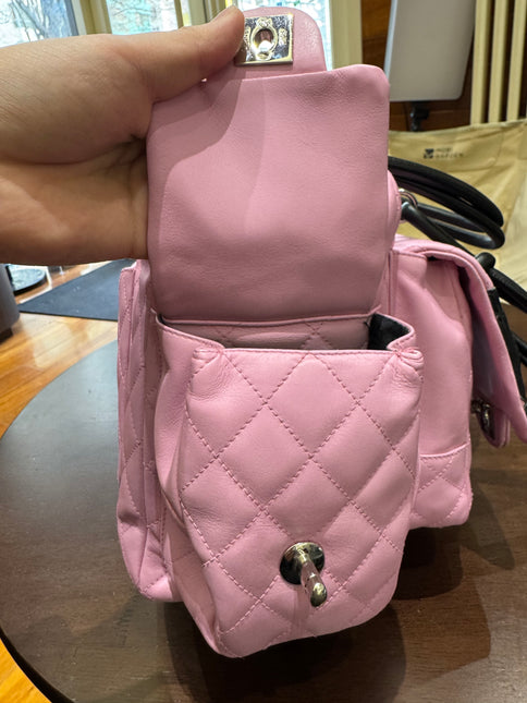 Chanel Cambon Large Pink Calfskin Leather Double Strap Handbag