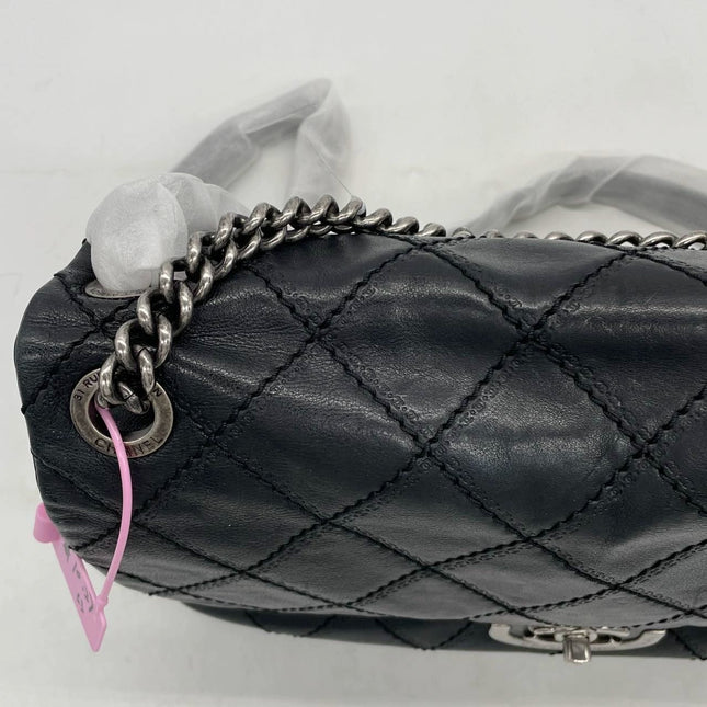 Chanel 2013 Paris-Edinburgh Large Black Flap Calfskin Leather Shoulder Bag