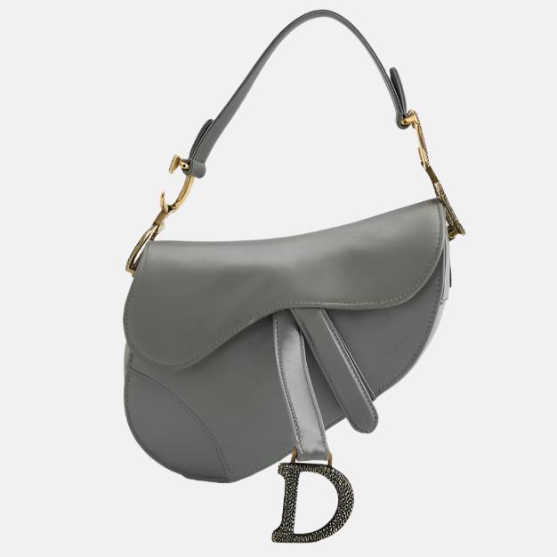 Dior Saddle Mini Silk Blue Grey with Crystal Embedded Buckles-Luxbags