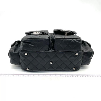 Chanel Cambon Multi-pocket Ligne Reporter Bag Medium Black Calfskin Leather