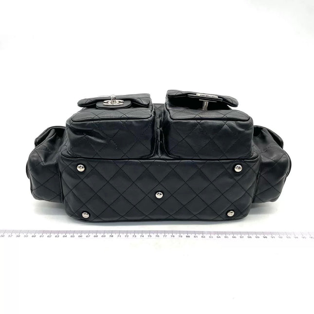 Chanel Cambon Multi-pocket Ligne Reporter Bag Medium Black Calfskin Leather