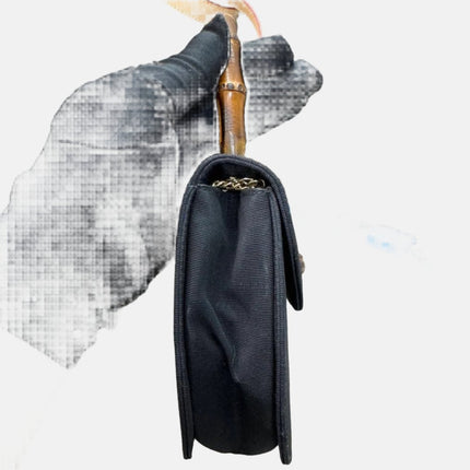 Gucci Bamboo 1947 Night Super Mini Black Nylon Evening Bag with Original Chain