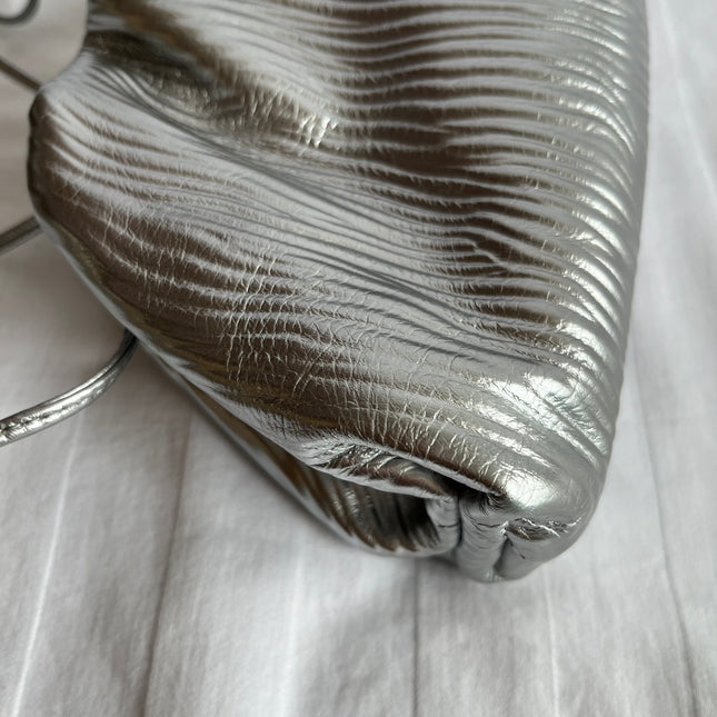 Bottega Veneta Pouch Mini Silver Leather Tree Trunk Pattern Crossbody Bag