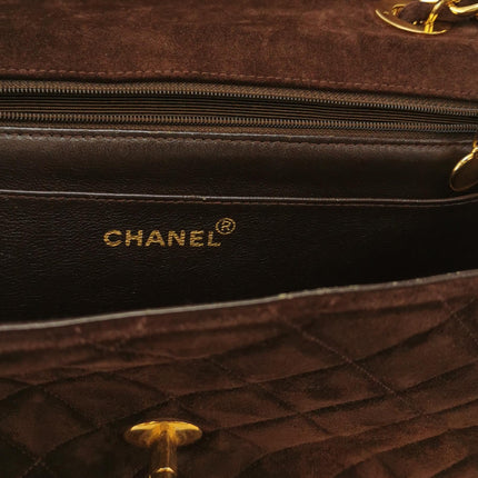 Chanel Classic Flap Maxi Chocolate Brown Suede Leather Giant Gold CC Logo