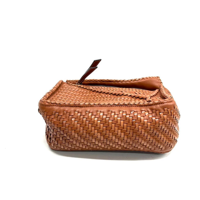 Loewe Puzzle Small Leather Woven Braided Tan Brown Crossbody Bag