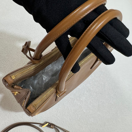 Prada Galleria Saffiano Leather Small Tan Brown Handbag with Strap 25cm