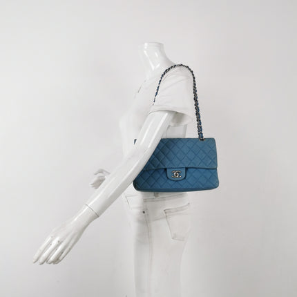 Chanel Timeless Classic Flap Medium Light Blue Caviar Leather Silver Hardware