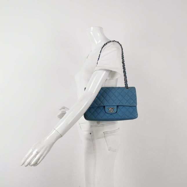 Chanel Timeless Classic Flap Medium Light Blue Caviar Leather Silver Hardware