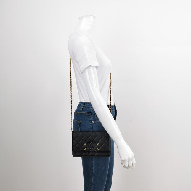 Sold Chanel Wallet on Chain Filigree Caviar Leather Black Gold-tone Hardware
