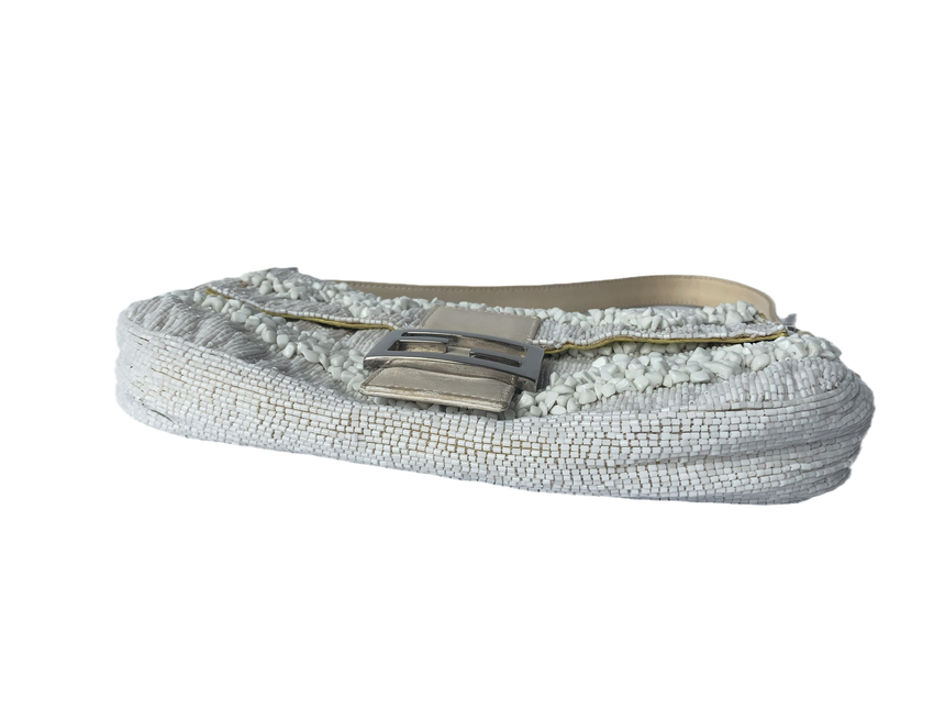 Sold Fendi Baguette White Beaded with Stones in Wave Pattern