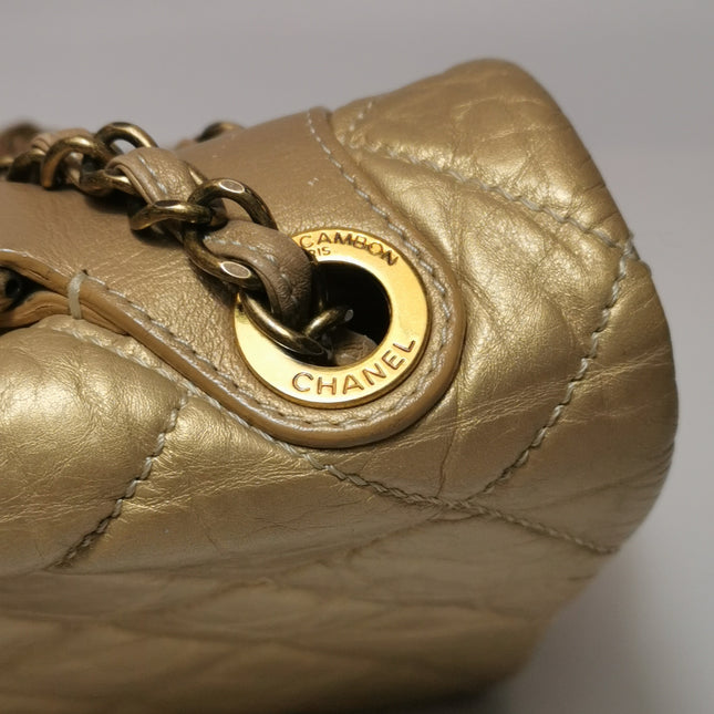 Chanel Paris Bombay Pondicherry Flap Bag Quilted Large Gold Shiny Calfskin Leather