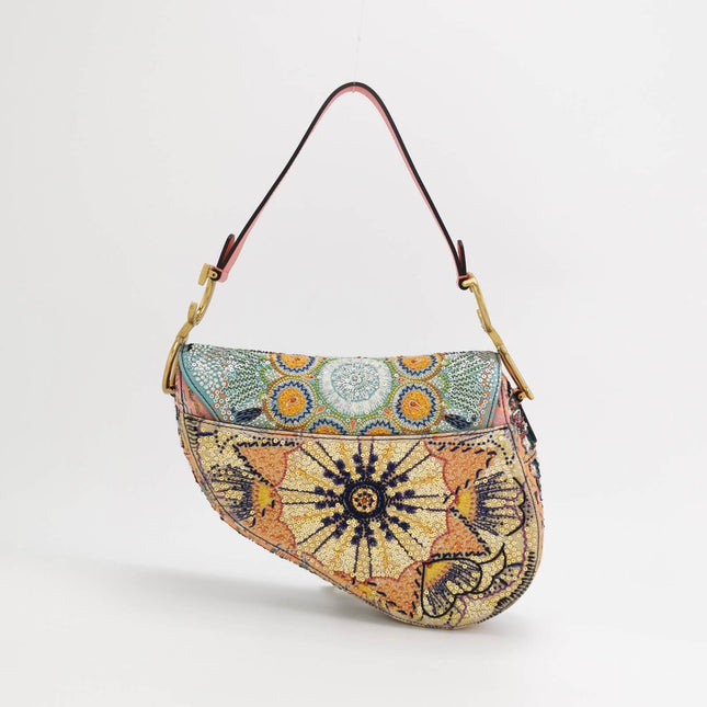 Sold Christian Dior Saddle Medium Multicolor Beads and Calfskin Leather Shoulder Bag