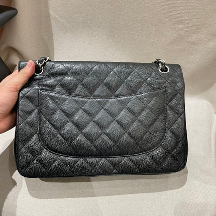Chanel Classic Flap Jumbo 2012 Black Caviar Leather Double Flap Silver Hardware