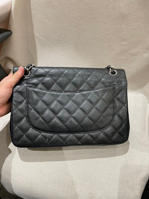 Chanel Classic Flap Jumbo 2012 Black Caviar Leather Double Flap Silver Hardware
